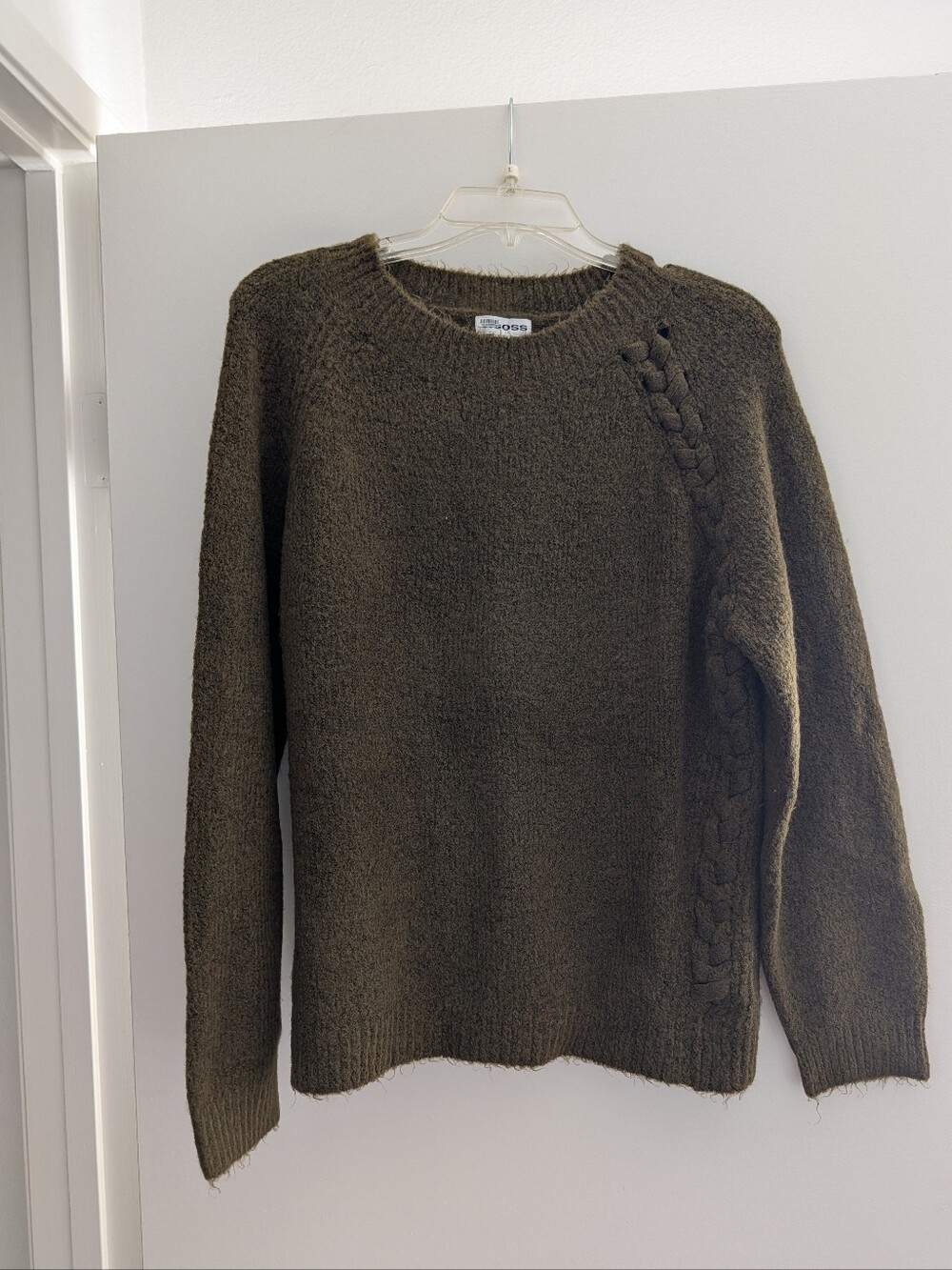 Brown Green Braid-Trim Crewneck Sweater - Vigoss